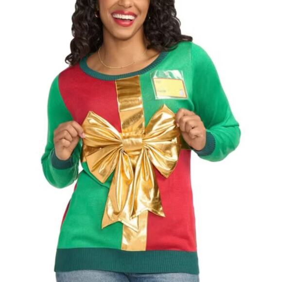 Allison Brittney Plus Size Wrapped Gift‎ Sparkle Ugly Holiday Sweater Size 2x - Picture 1 of 9